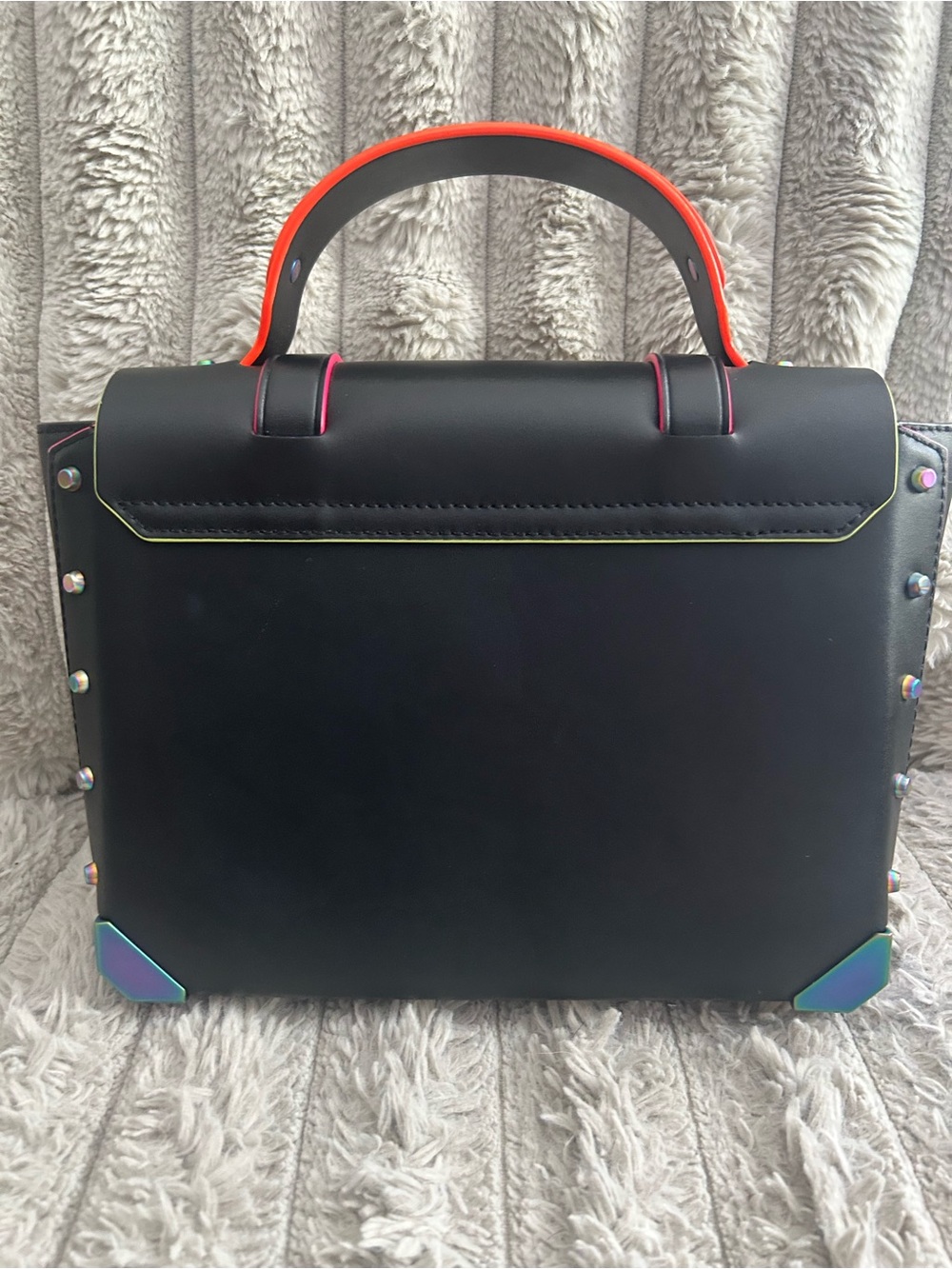 Michael Kors Manhattan Leather Satchel with Neon piping - Picture 8 of 9